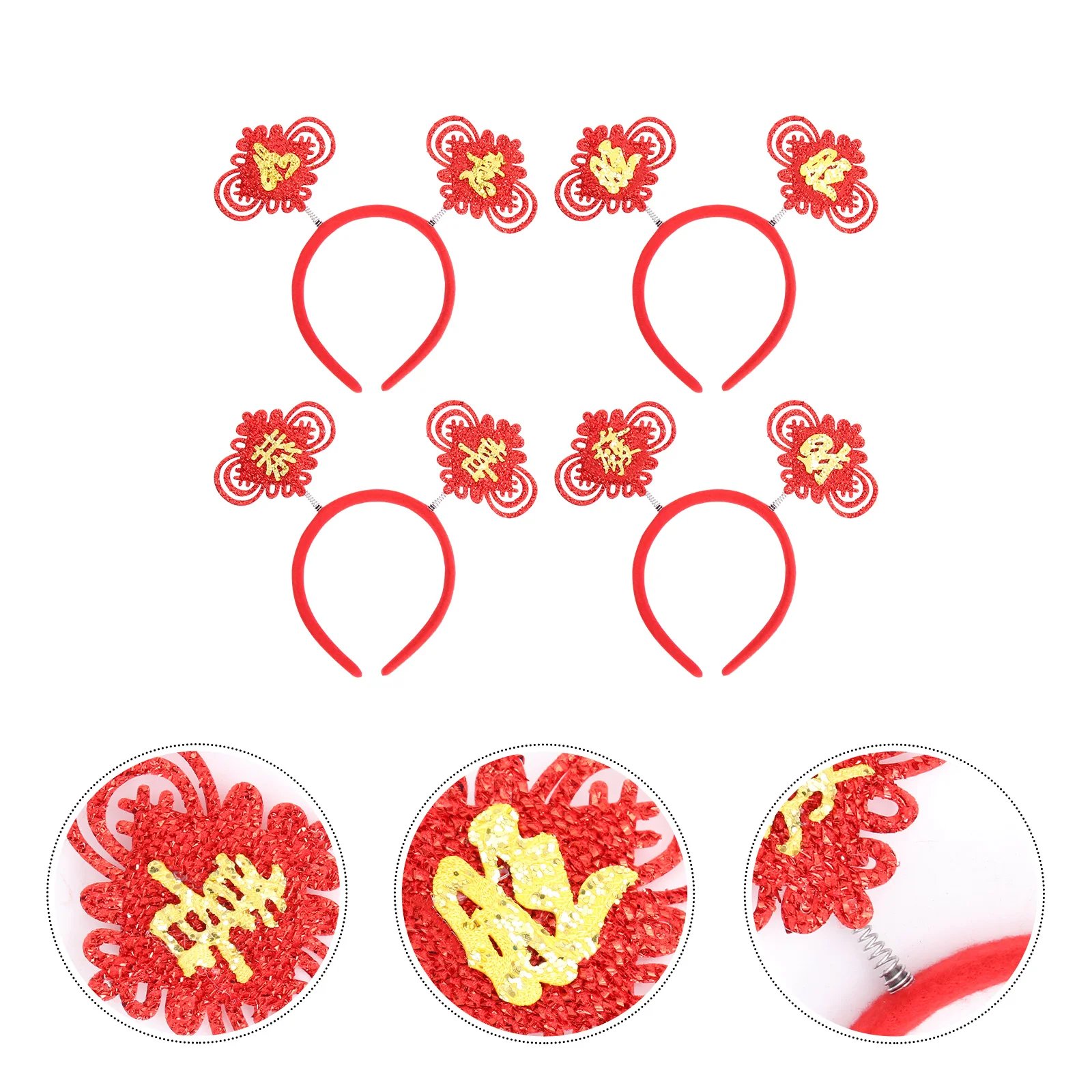 

4pcs Chinese Year Headband Set Hair Accessories Traditional Decorative Hair Accessories for Festival Celebration