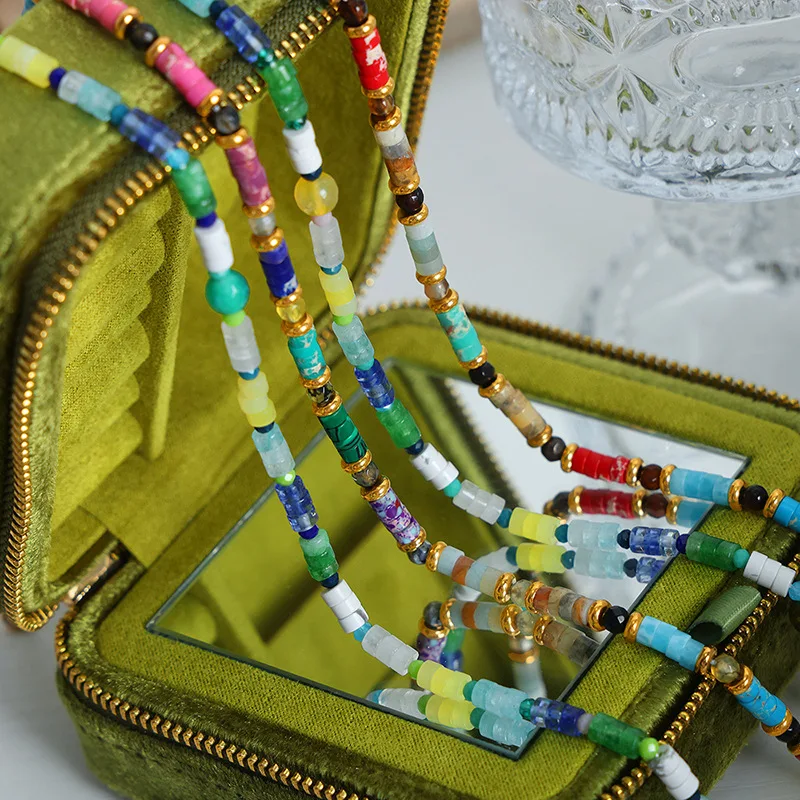 TOFFLO Stainless Steel Jewelry Colorful Natural Stone Handmade Beaded Necklace For Women's Fashionable Collarbone Chain BSP1656