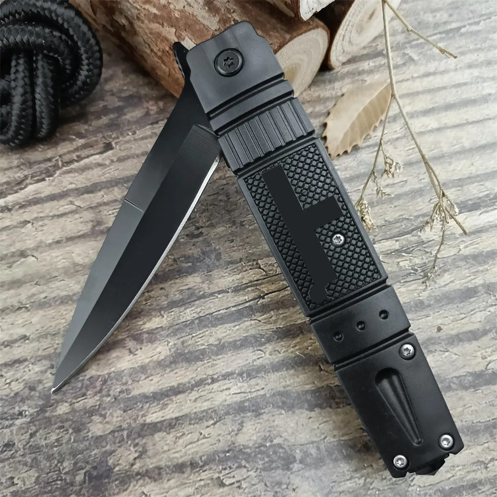 All Black Model F6 Tactical Pocket Folding Knife With Box 5Cr13Mov Blade ABS Handle Outdoor Survival Hunting Military Tools