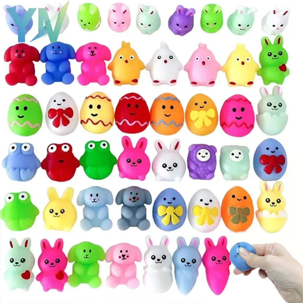 1-100PCS Cute Easter Squishy Animal Toys Stress Relief Sensory Fidget Mini Egg Bunny Rice Cake Easter Basket Fillers Gifts