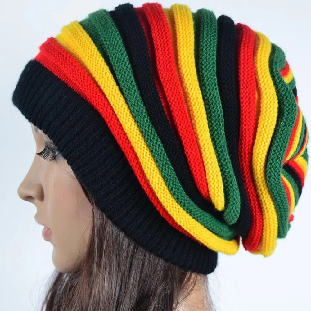 

Winter Knitted Wool Colorful Hip-Hop Stretch Beanie Hats Double Sleeve Cable Caps Warm Soft Unisex Hats