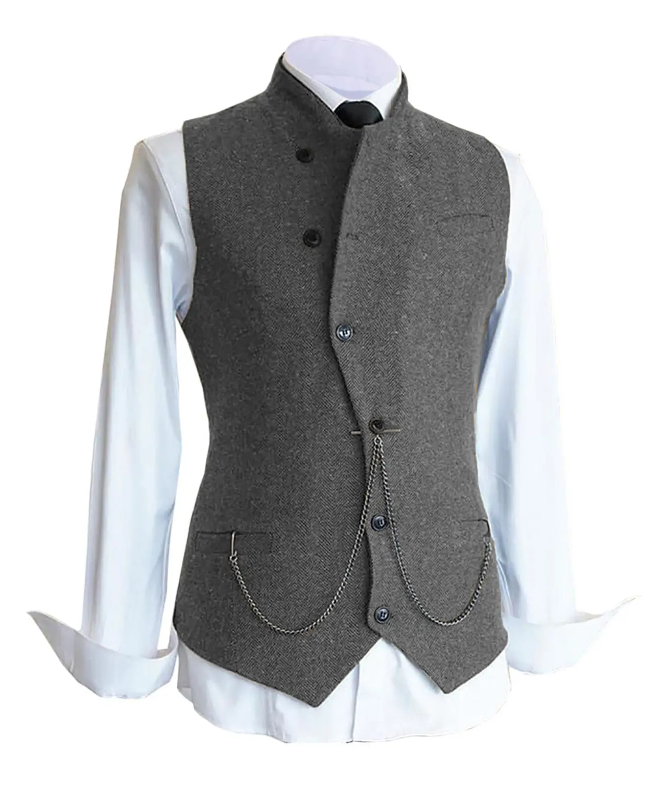 Men's Suit Vest Western Cowboy Steampunk Style Wedding Suit Waistcoat Herringbone Pattern