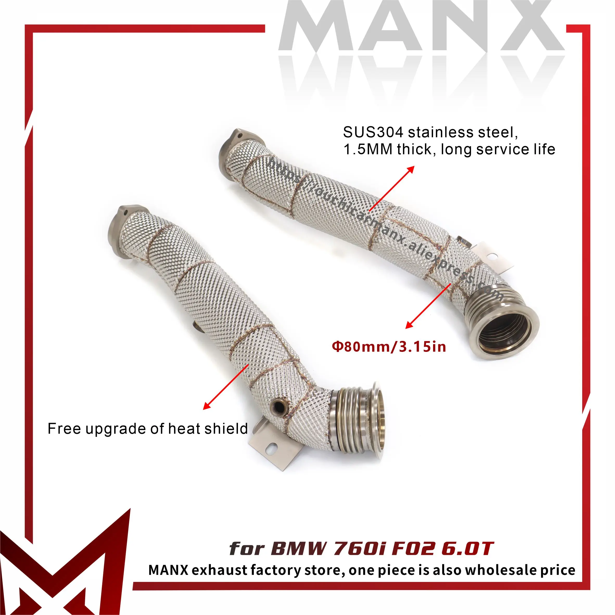 

﻿ MANX Exhaust for BMW 760i F02 6.0T SUS304 Downpipe Non-destructive installation Free upgrade of heat shield