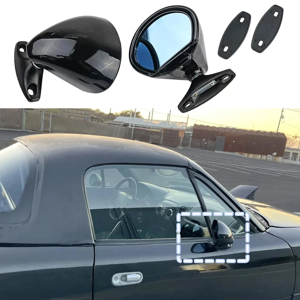 

2pcs NEW Car Racing Mirror Universal Retro Style Rearview Mirror Glossy Black Classic Door Side View Mirror For Most Cars
