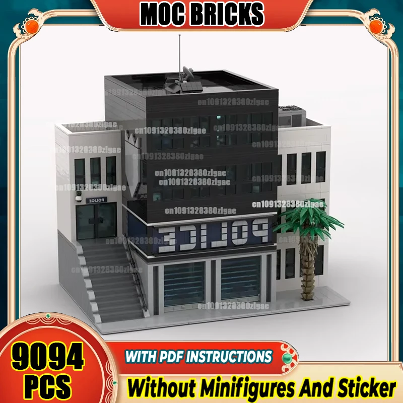City Street View Model Moc Building Bricks Modern Police Station Blocks Toys