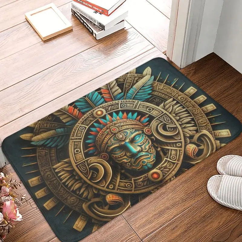 Golden Aztec Warrior Floor Door Bathroom Kitchen Mat Anti-Slip Indoor Doormat Toilet Entrance Rug Carpet Footpad