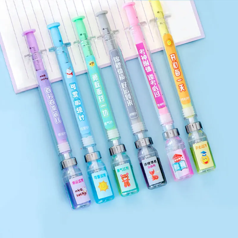 

18Pcs Vaccine Shape Gel Pen Needle Syringe Shaped Signature Pen Ballpoint 0.5mm Black Ink Neutral Pens School Office Stationary