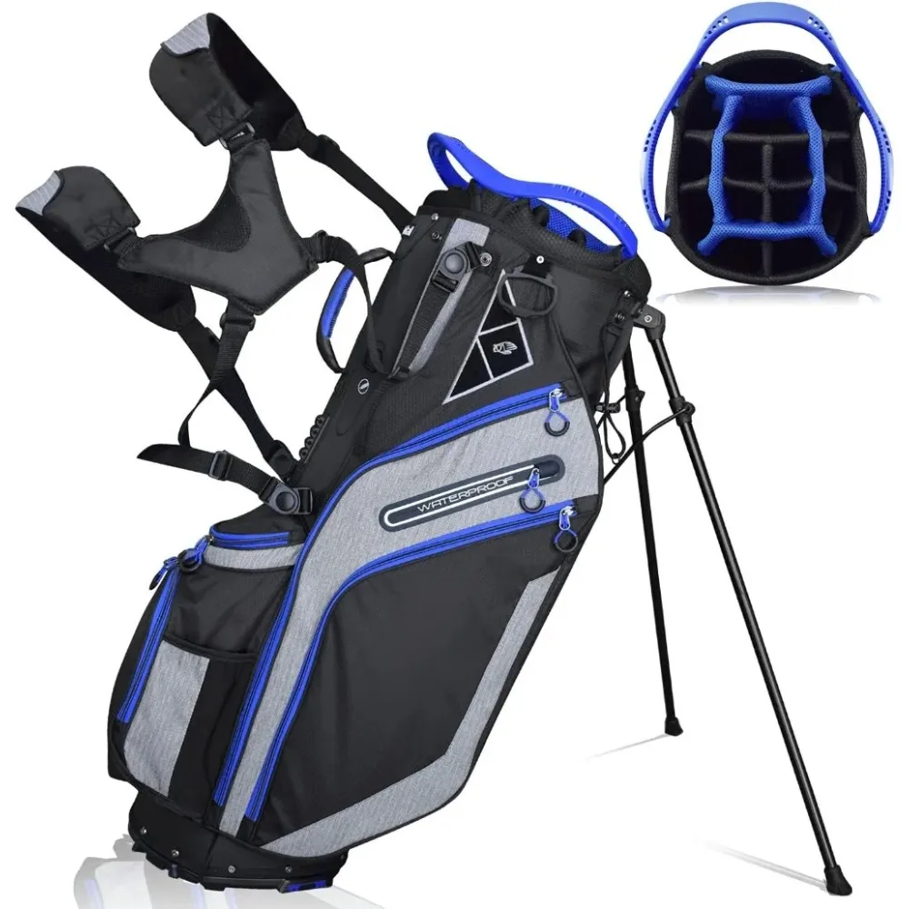 Golf Stand Bag 14 Way Top Dividers Ergonomic with Stand 8 Pockets, Dual Strap, Rain Hood