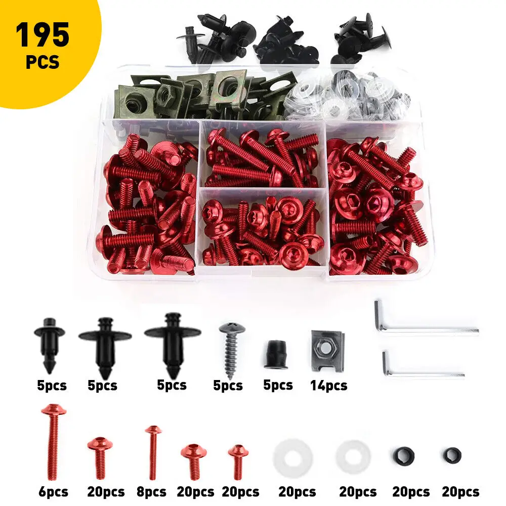 195PCS Complete Fairing Bolts Screw For Kawasaki ZX6R ZX7R ZX9R ZX10R ZX12R ZX14R Versys 650 Ninja 650R 1000 Z750 Z1000 ZZR600