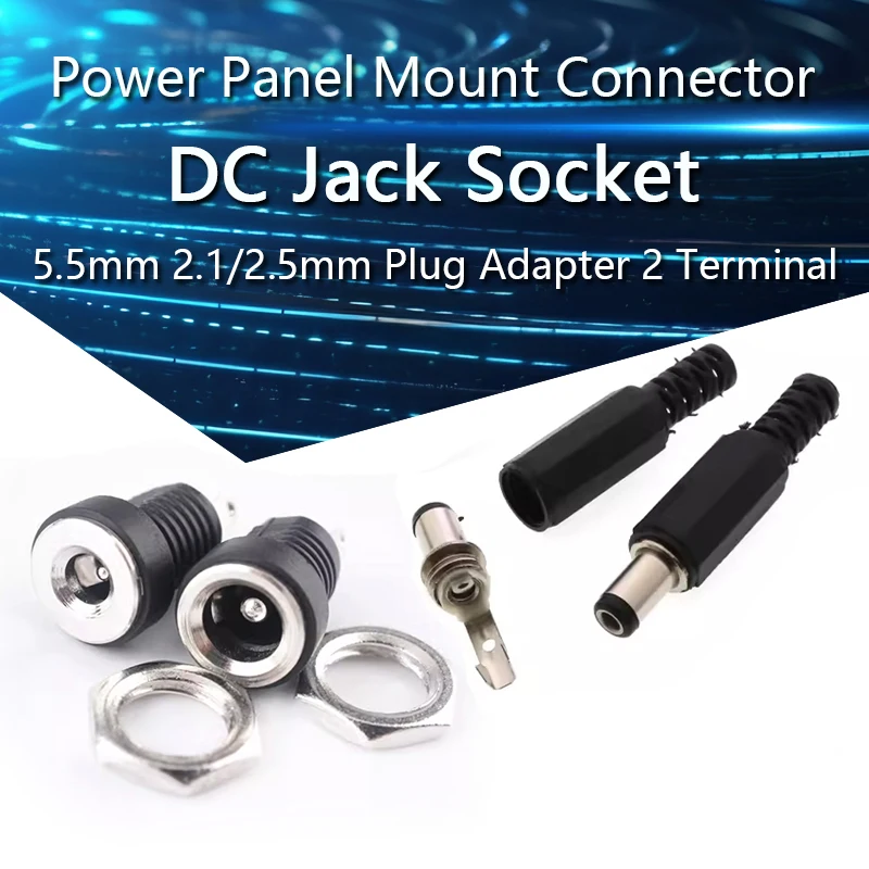 

5/10Pcs 5A 30V For DC Power Supply Jack Socket Female Panel Mount Connector 5.5mm 2.1mm Plug Adapter 2 Terminal Types 5.5x2.1