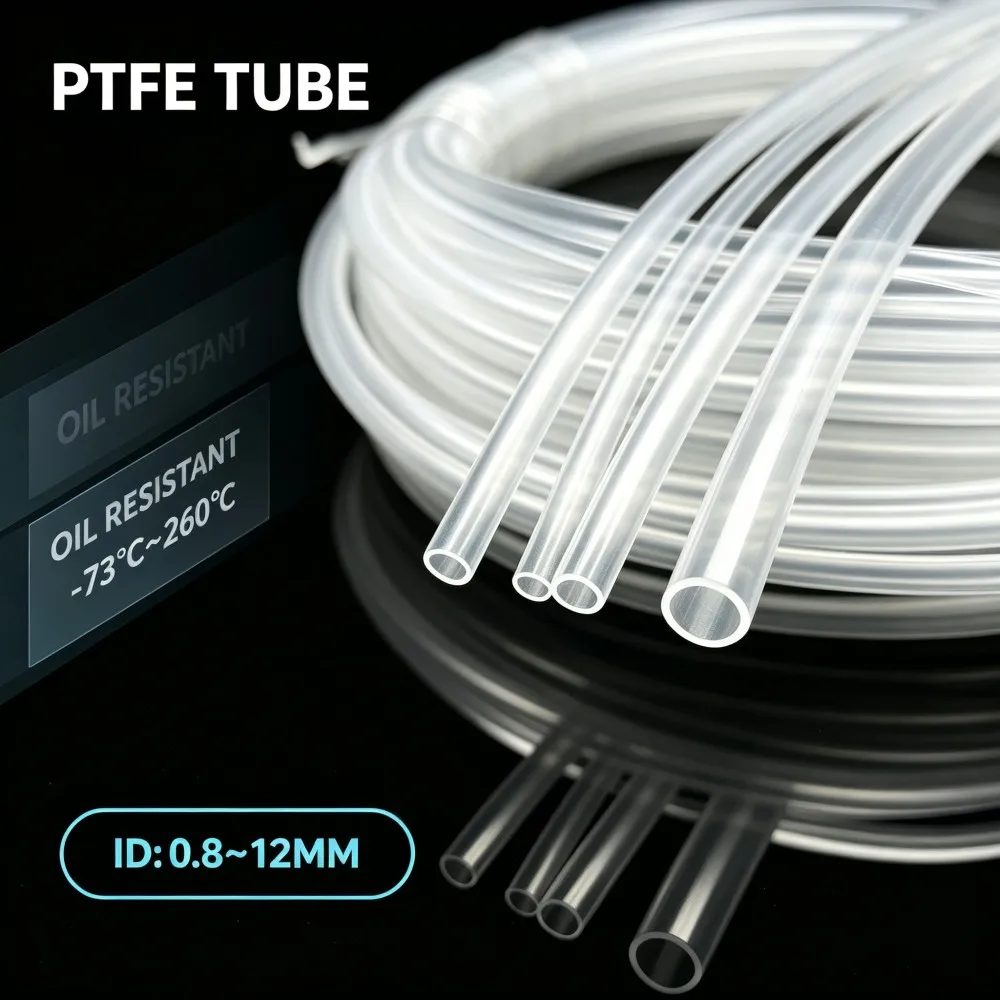 Transparent PTFE Tube ID 0.8-12mm Acid Alkali Resistant High Low Temperature, Non-Adhesive High Insulation Tubing