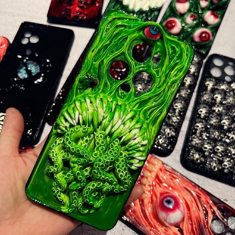 4131 Original 3D Handmade Mobile Phone Case Bloody Cthulhu Eyes Horror Tentacles Fangs Gothic Mobile Phone Case Custom Gift