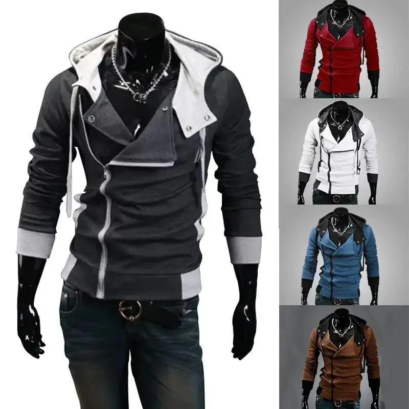 New Casual Men's Hoodie Sweatshirt Slim Fit Zipper Street Style Short Length V-Neck Seven Sleeve Polyester Fiber Autumn Wear