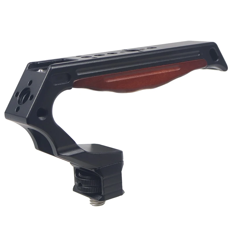 

Universal Top Handle for DSLR Camera Cage 1/4 3/8 Arri Screw/ for NATO Quick Clamp with Cold Shoe Mount Lifting Wooden Hand Grip