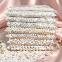 10-1000Pcs/Lots Without Hole Imitation Pearl Craft Round White Beads For DIY Clothing Decoration Handmade Crafts Accessories