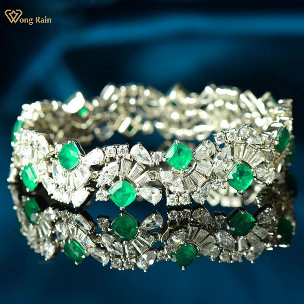 

Wong Rain Luxury 925 Sterling Silver Emerald High Carbon Diamond Gemstone Women Bracelets Bangle Fine Jewelry Gifts Wholesale