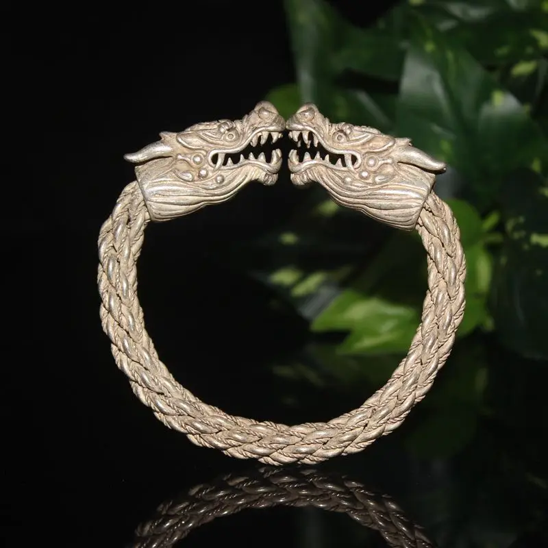 925 Twisted Silverware Xianglong Bracelet Old Silver Jewelry White Copper Fashion Versatile