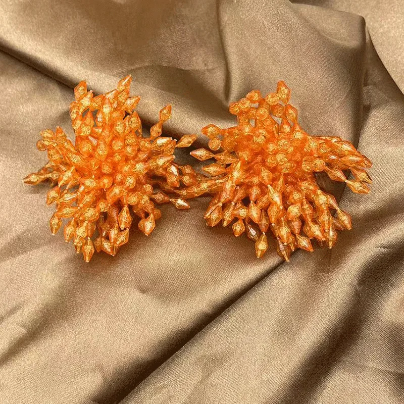 Flower tassel party style light luxury super sparkly temperament hand-beaded earrings