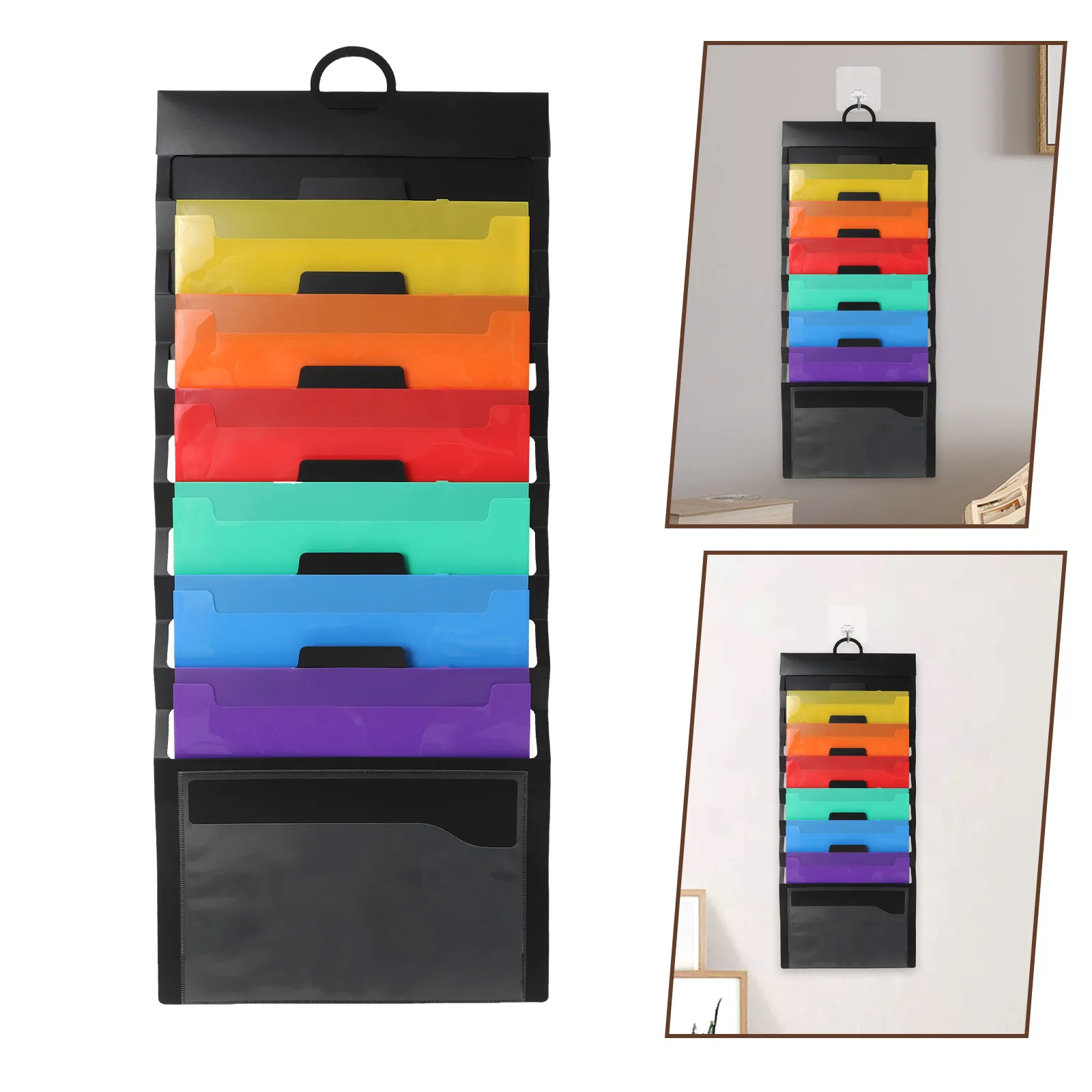 6-Layer Accordion File Folder Portable Hanging Organizer Wall Mounted Document Holder Office Classroom Home File Storage Black