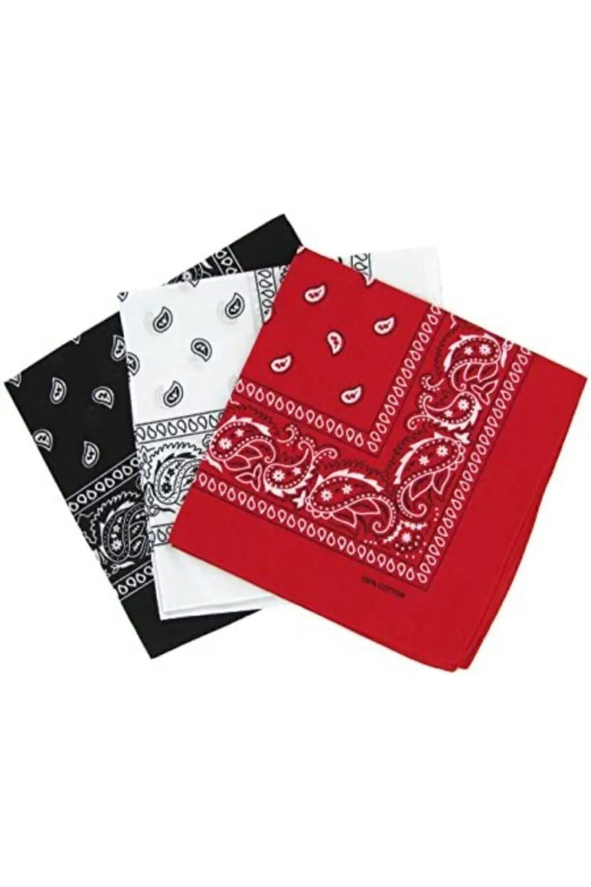 

Unisex Black White Red Square Bandana Scarf 3 Pieces 100% Cotton Fabric 55x55 cm Hair Accessory