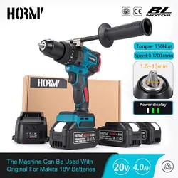 Hormy 150N.m Brushless Electric Impact Drill High Torque 3In1 Cordless Hand Screwdriver Hammer Power Tool For Makita 18V Battery