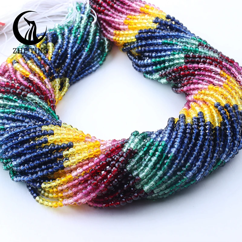 Zhe Ying New 3mm Crystal Beads Colorful Faceted Gradient Glass Beads for Jewelry Making Bracelet DIY Accessory 40cm/strand