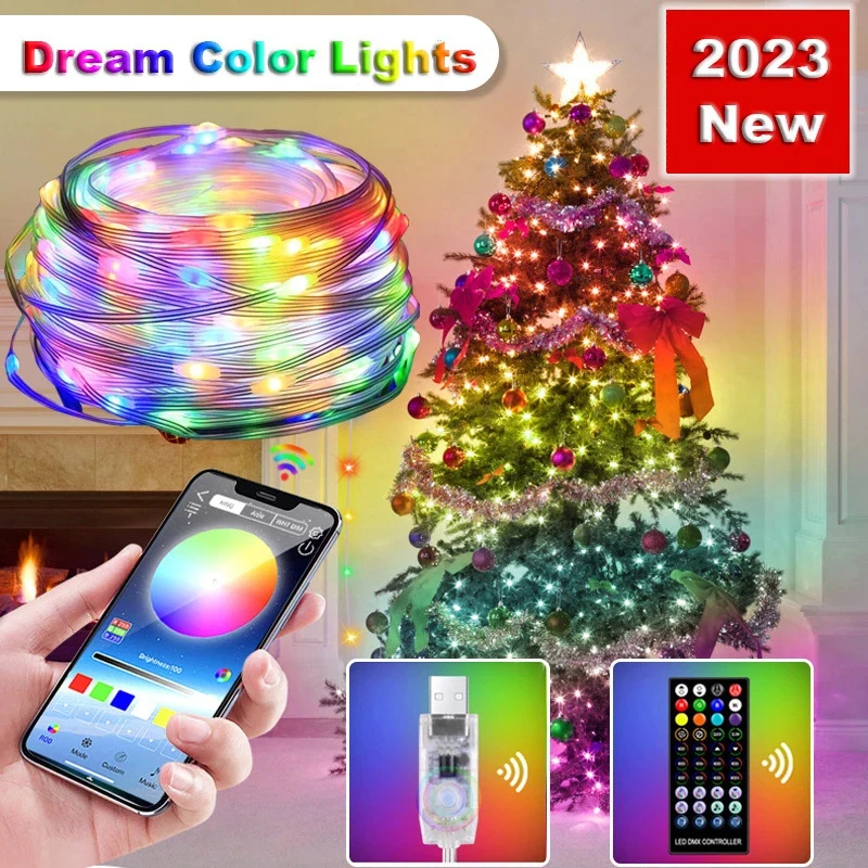 Christmas Outdoor Light Fantasy Colors Garland USB 5V WS2812B LED Fairy Tale Light String Wedding Party and Holiday Light