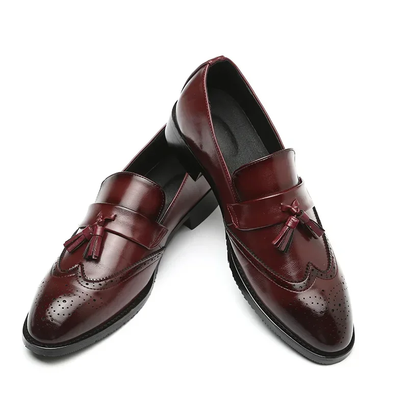 Mocassins en cuir pour hommes, chaussures de marque classiques, Brogue à pampilles, chaussures formelles pour hommes, chaussures décontractées Bullock, grande taille ino -48, 886