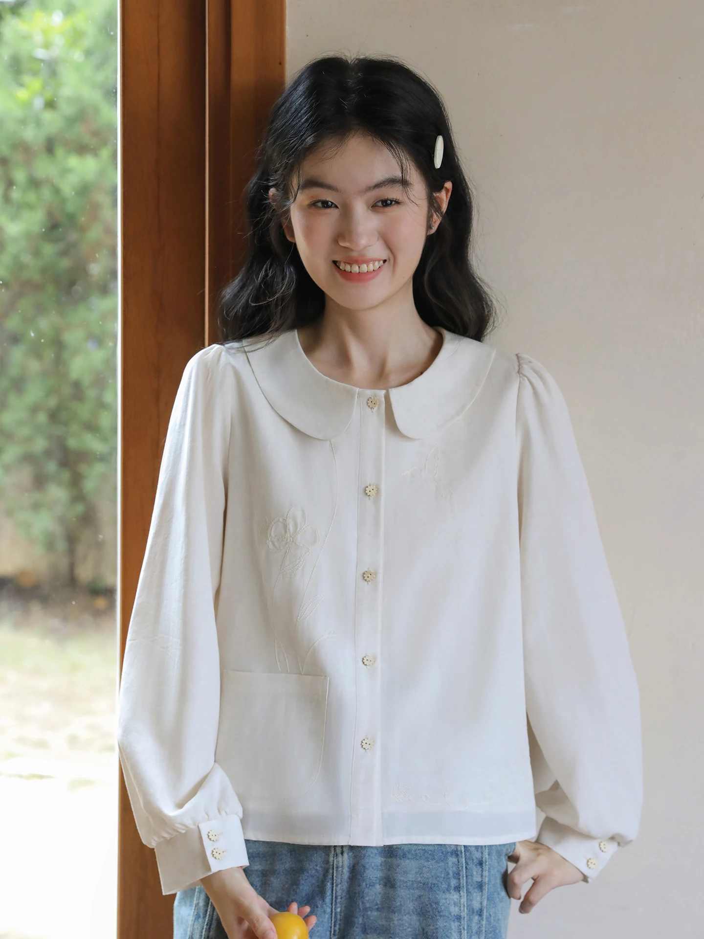 

Женская блузка Nesoulum из хлопка и льна с вышивкой, воротником-куклой, длинными рукавами, свободного кроя, дышащая, в стиле ретро, весна