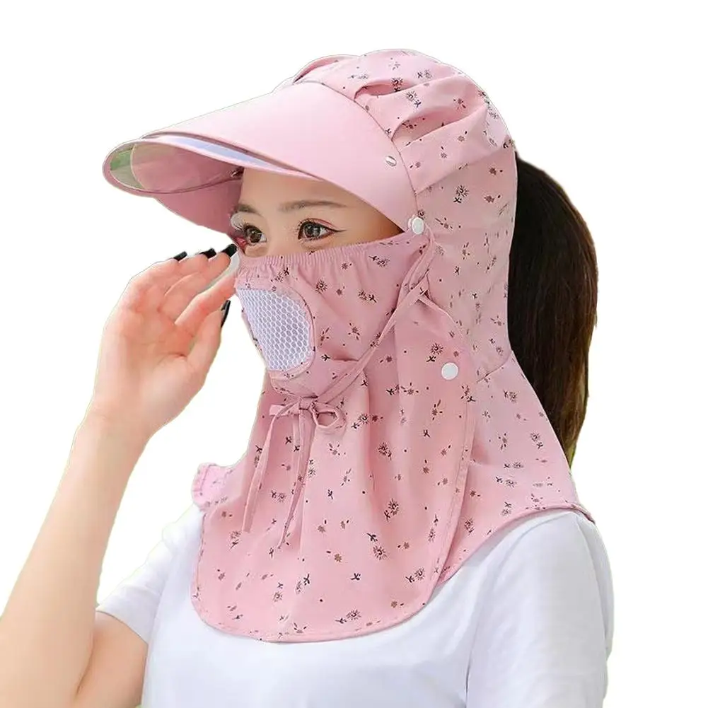 Summer Ice Silk Hats For Women With Mask Windproof Visor Sun Protection Anti-UV Mesh Breathable Outdoor Cycling Sun Caps J7Y0