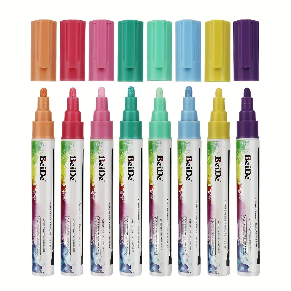 Bold 6mm Tip 8 Vibrant/Pastel Chalk Marker Pen, Erasable Water-Based Reversible Tips for Kids & Adults for Glass and Chalkboard