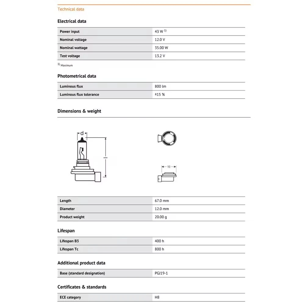 OSRAM H8 12V 35W PGJ19-1 64212 Original Light Car Halogen Fog Lamp Auto Bulb 3200K Standard Headlight Made In Germany