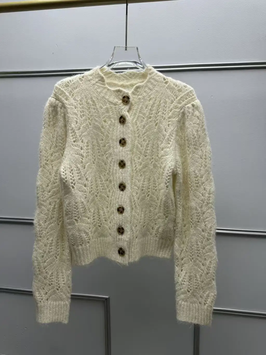 

Handmade Knitted Hollow out Petal round Ne Open Cardigan Women's Sweater Loose Sle Autumn Winter New Arrival for Girls