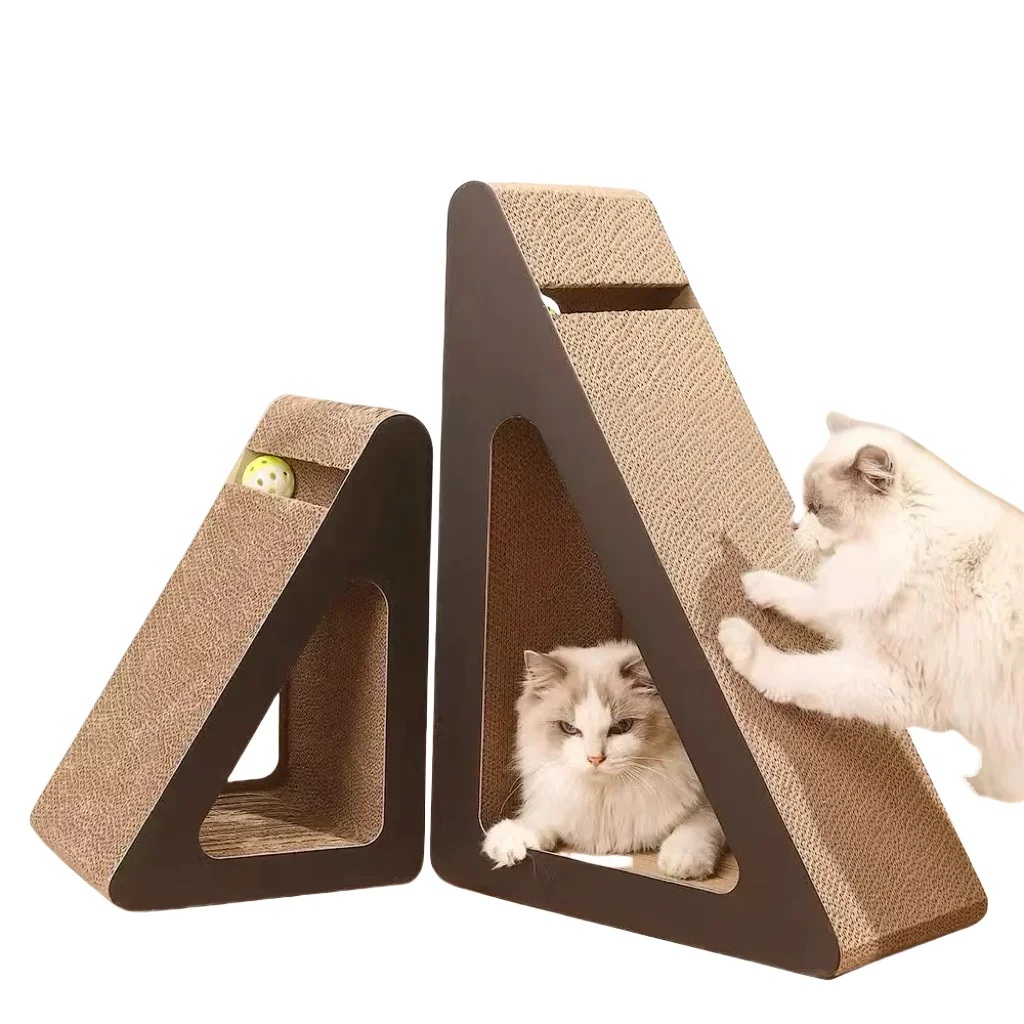 2 in 1 Triangles Cat Scratching Board Large Reversible Climbing Cardboard with Rotating Balls Relieves Stress For Indoor Cats