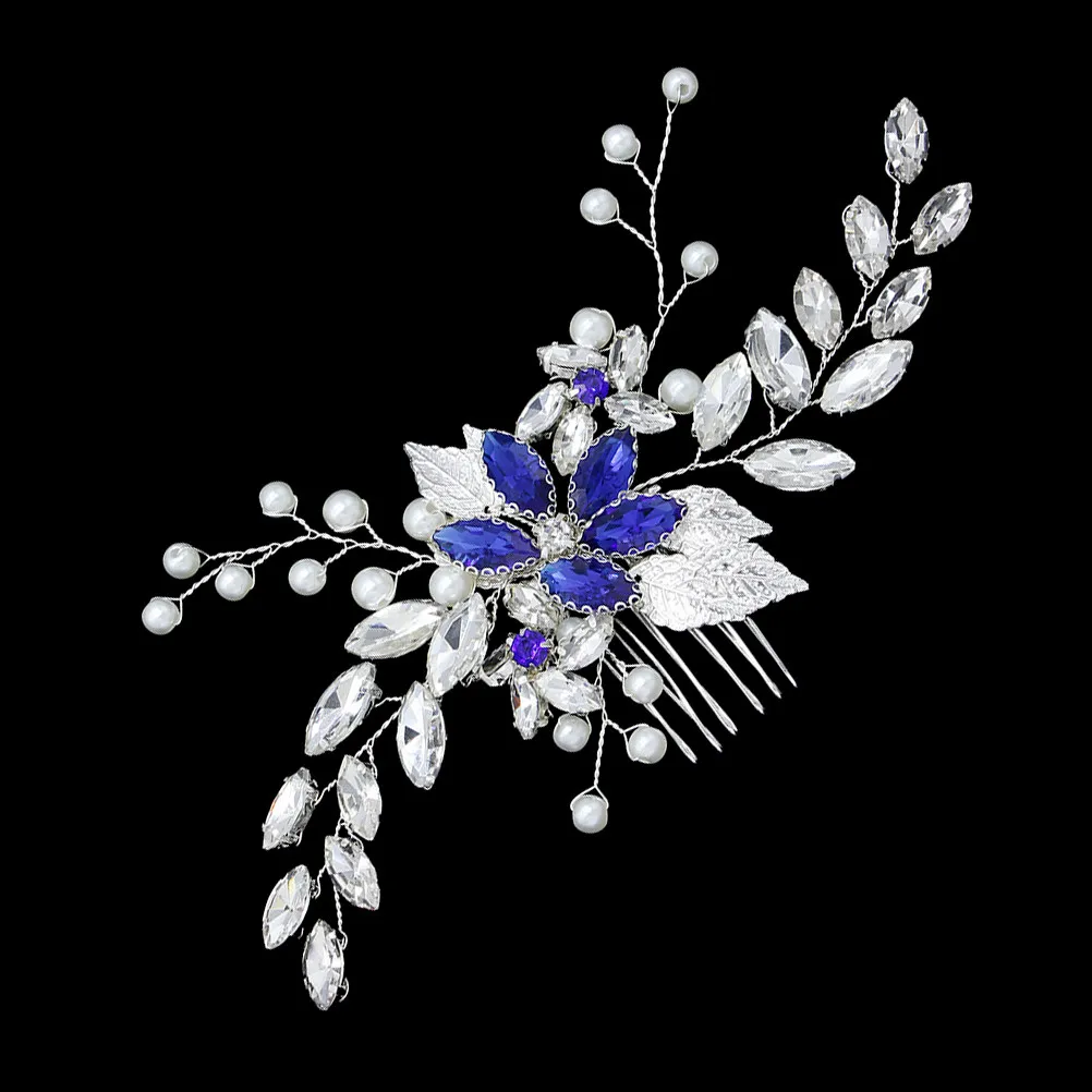 

Bridal Hair Comb Crystal Rhinestone Pearl Design Blue Wedding Headpiece Wedding Hair Accessories for Bride