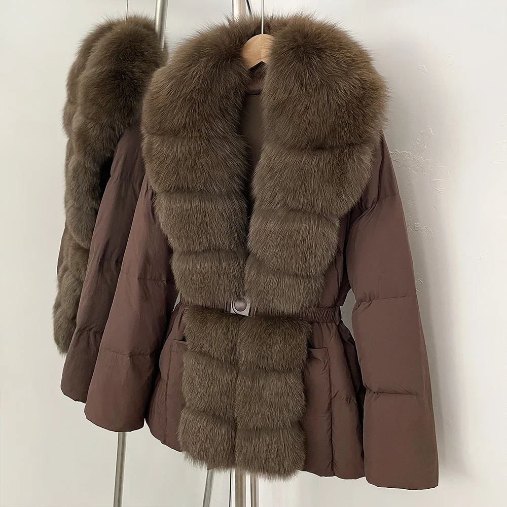 

Reality Fur Outwear Down Jacket Casual Parkas 2025 Luxury Huge Natural Fox Fur Collar White Duck Down Coat Women Puffer Jacket