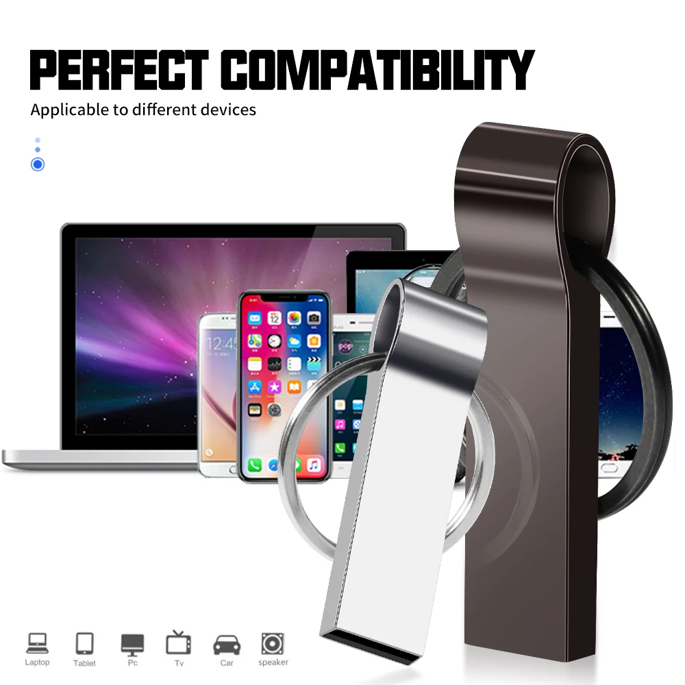 Mini Pen Drive Metal USB 2.0 Flash Drives 128GB 64GB Key Ring Memory Stick Creative Business Gift USB Stick for Computer U Disk