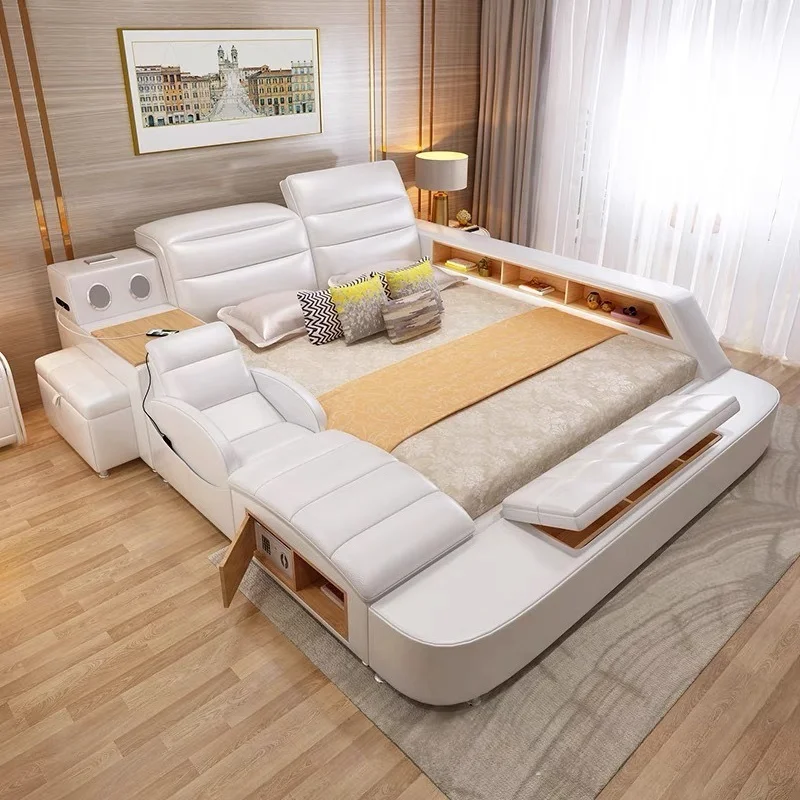 

Multifunctional Smart 1.8 Meters Tatami Leather Bed Simple Modern Master Bedroom Large Bed 1.5 Meters Double Bed Wedding