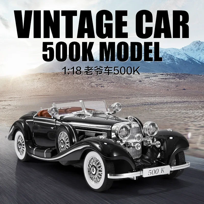 子供用合金車のおもちゃ,1:18メルセデスベンツ500k,ダイキャスト,金属,音と光,車を引く