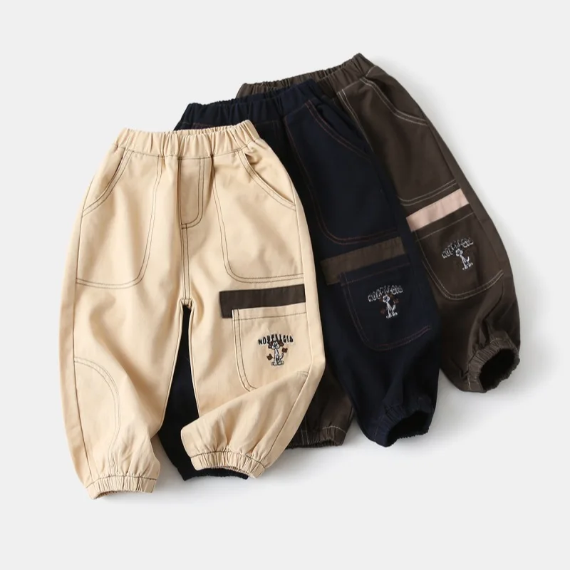 Children's Pants 2-9Y Boys' Pants Baby Handsome Embroidered Patchwork Casual Pants Kids's Ankle Cuff Single Pants
