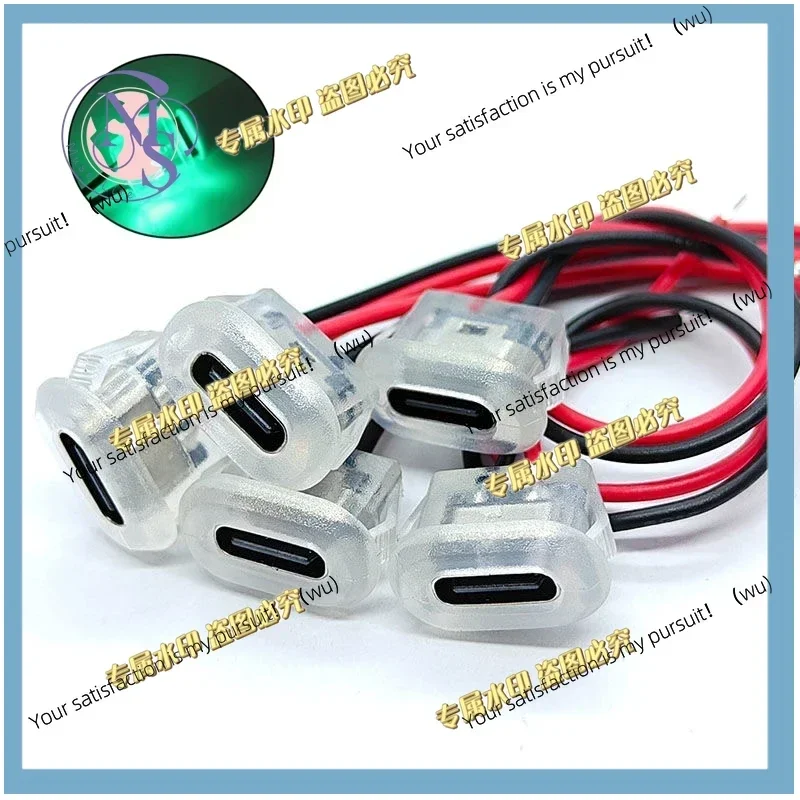 2Pin USB Type C 5A Input type Charging Socket With LED lights Plate Waterproof USB-C Power Port TYPE-C Female Connector Jack