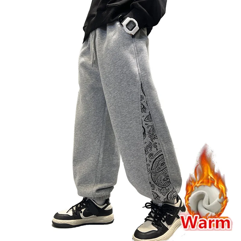 

New Winter Children Winter Thermal Pants for Boy Casual Thick Warm Sporty Trousers Kids Teenager Fleece-Lined Sweatpants 5-14Y