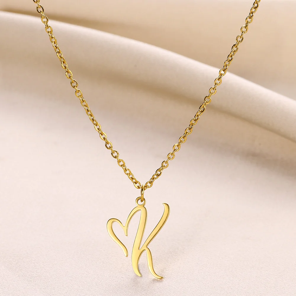 Trendy Heart Letter Pendant Necklaces For Women Gold Color Stainless Steel Jewelry Alphabet Initial Choker Valentine\'s Day Gift