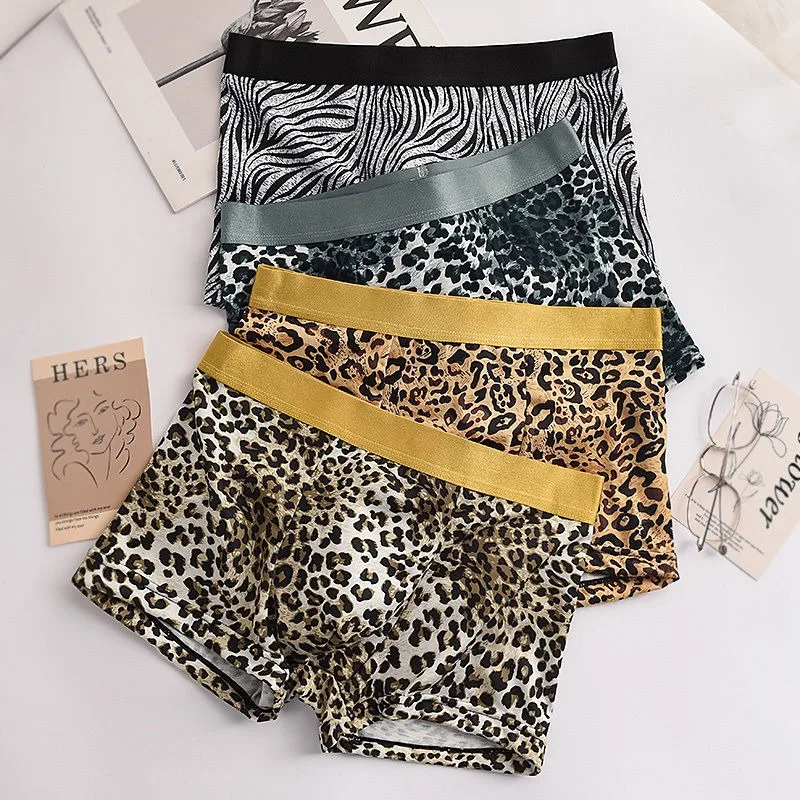 Men\'s Panties Boxer Cotton Sexy Leopard Print Seamless Low Rise Shorts Breathable Male Fashion Personality Trunk Briefs 2024 New