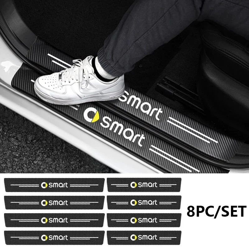 

Car Logo Door Carbon Fiber Sill Protector Stickers Smart 453 451 450 Coupe Rear Trunk Bumper Guard Threshold Decals Accessories
