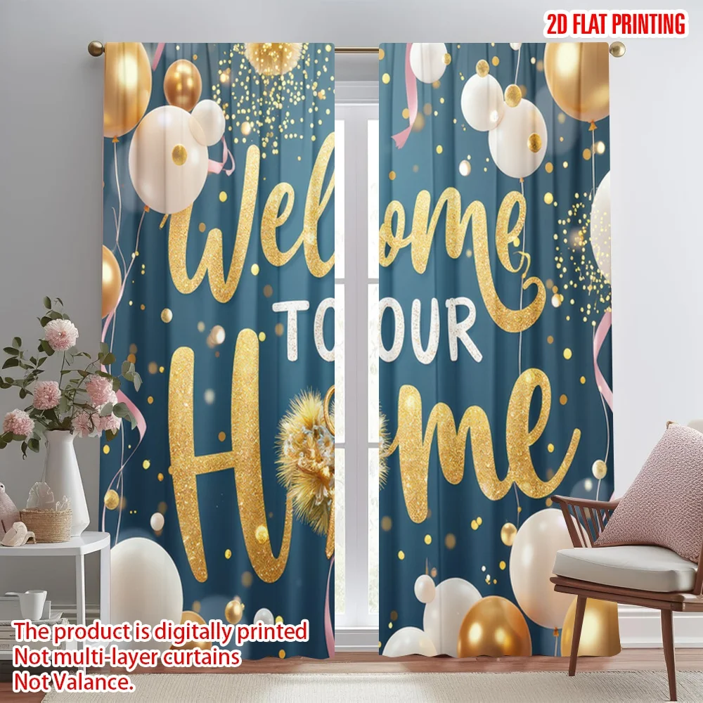 

2D flat printing 2pcs Curtains Welcome Celebration Balloons Digital Printed Polyester Drapes Birthday Party Perfect for Outdoor