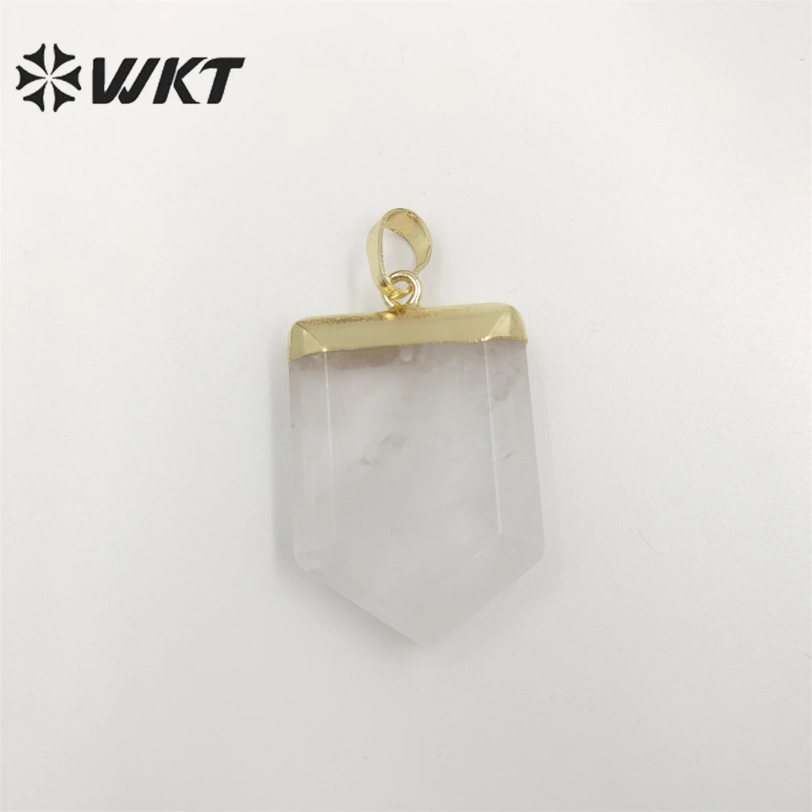 WT-P1829 Women Fashion Crystal Stone Pendant White Quartz Simple Faceted Shape With Gold Plated Resist Tarnish For Necklace DIY