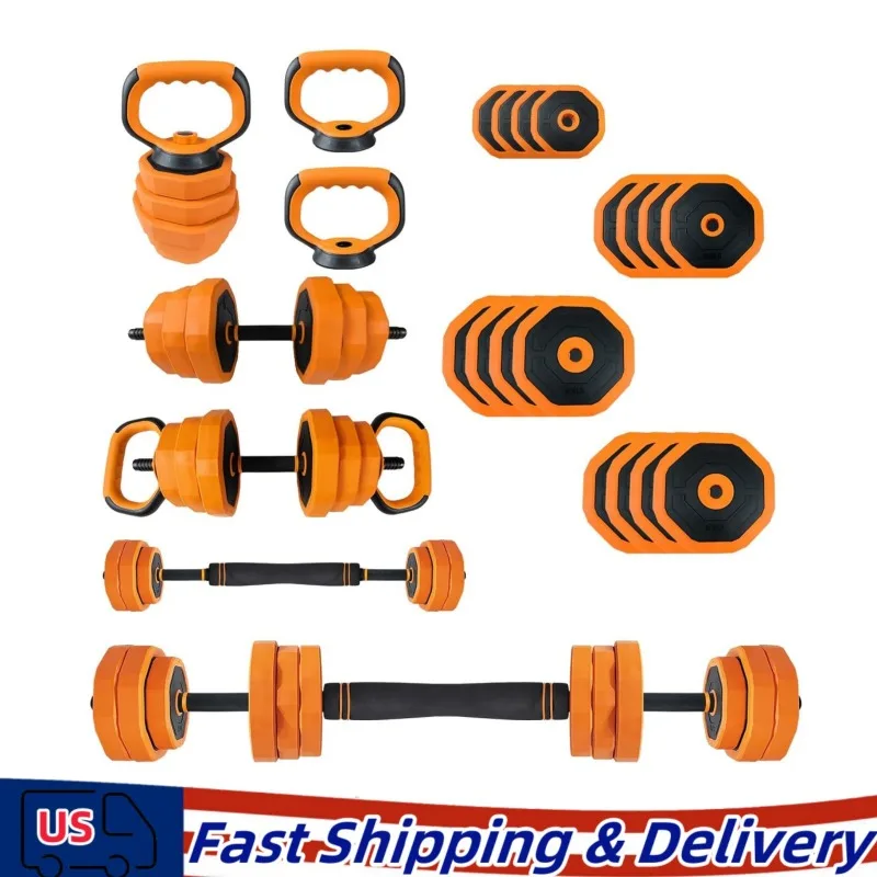 Barbells 4 in 1 44LBS Adjustable Weight Dumbbell Set Barbell Kettlebell Home Gym Fitness