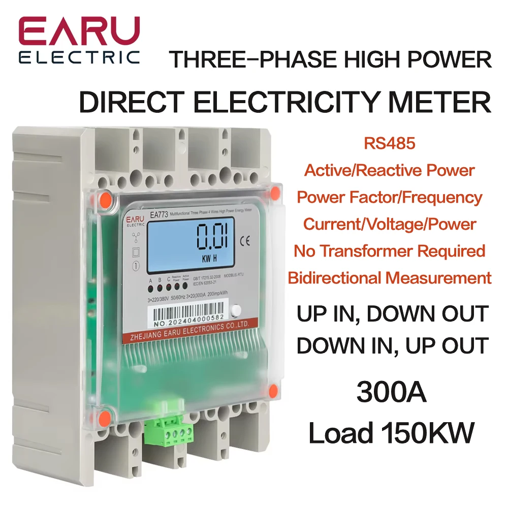 

Three-phase four-wire 380V Load 150KW Bidirectional Metering Energy Meter 300A High Current Direct-through Energy Meter RS485