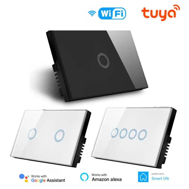 

Умный переключатель Tuya Wi-Fi 120 Тип Стеклянная сенсорная панель Smart Life Light Настенный выключатель Прерыватель Голосовое управление от Alexa Google Home